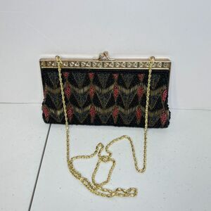 Vintage Sparkly Multicolor Beaded Designer Chain Strap Evening Bag Purse